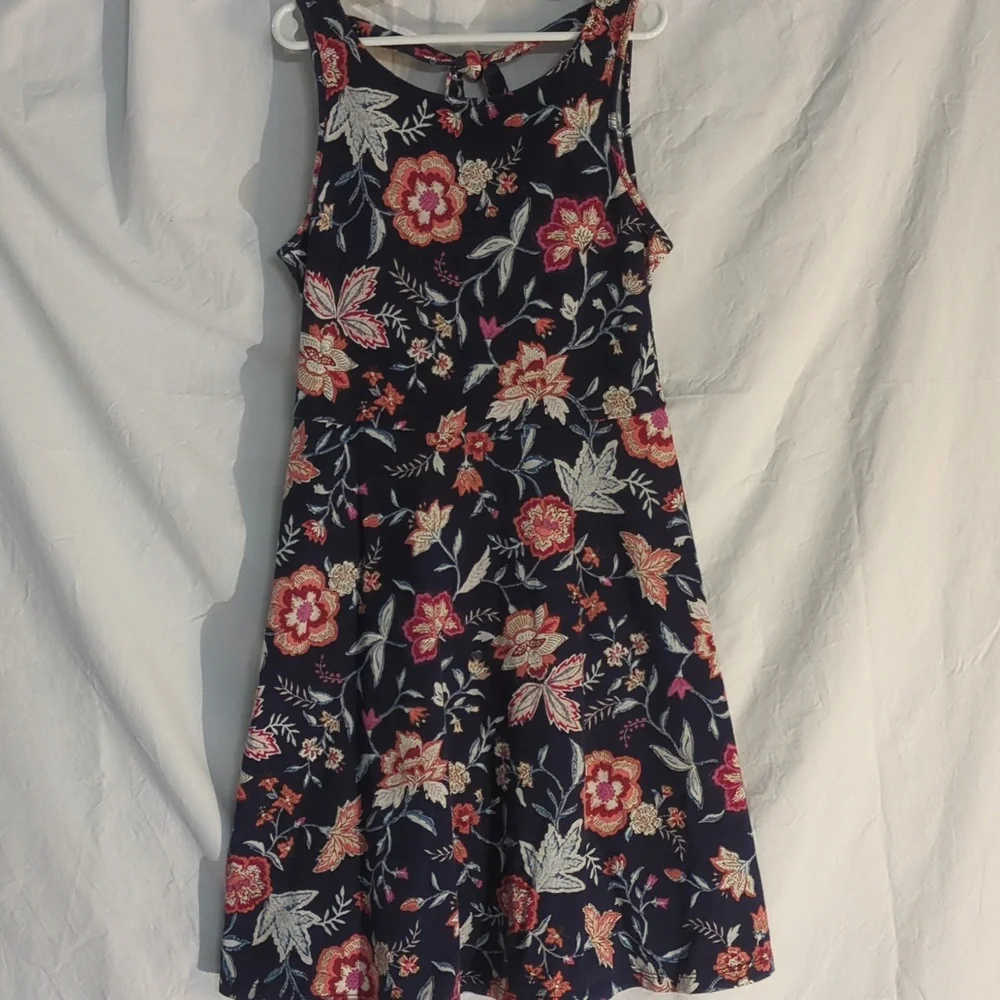 Old Navy | Knit Floral Print Dress Scoop Back Tie Navy Blue | L (10-12)